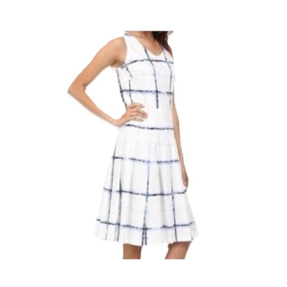 Pendleton Sleeveless A-line Dress Size 12 White Blue Plaid Check Pleated NWT - Picture 3 of 9